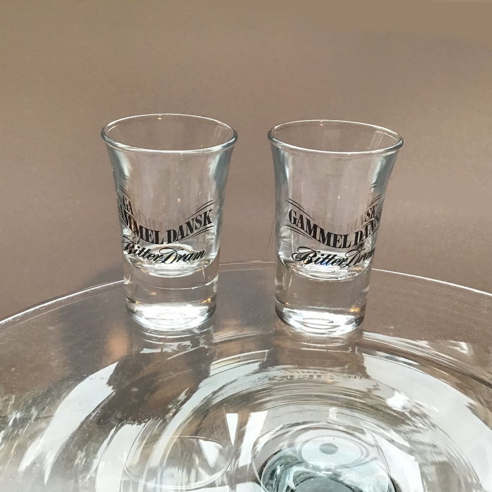 Vintage Promotional Shot Glasses from Gammel Danks Denmark
